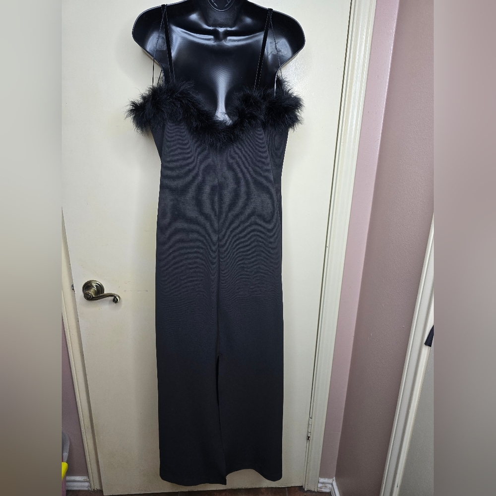 Jazz II Black Marabou Floor Length Dress Size 14 - Picture 4 of 8